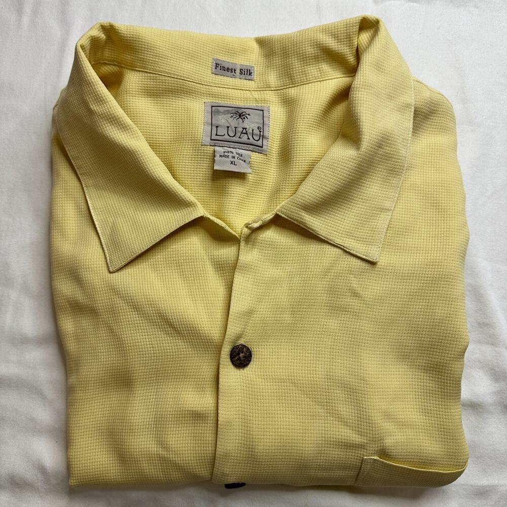 Luau 100%‎ Finest Silk Button Down XL Hawaiin Yellow Short Sleeve